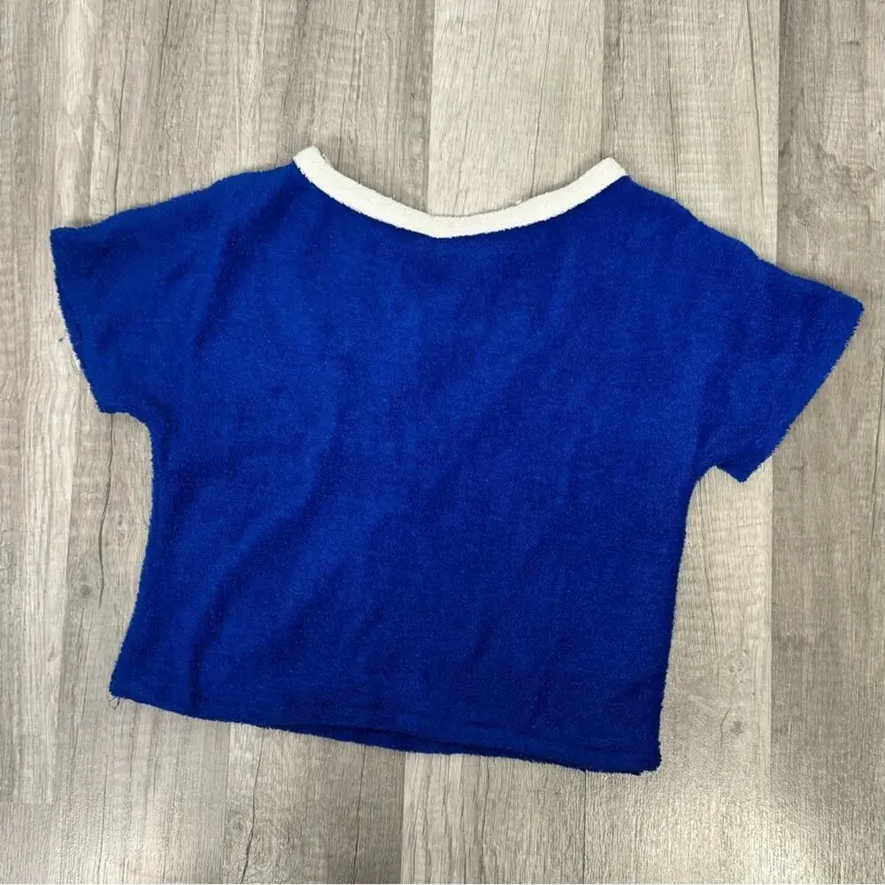 VINT Sailer Terry Cloth Youth Top Shirt Halloween Blue White Retro Toweling Tee